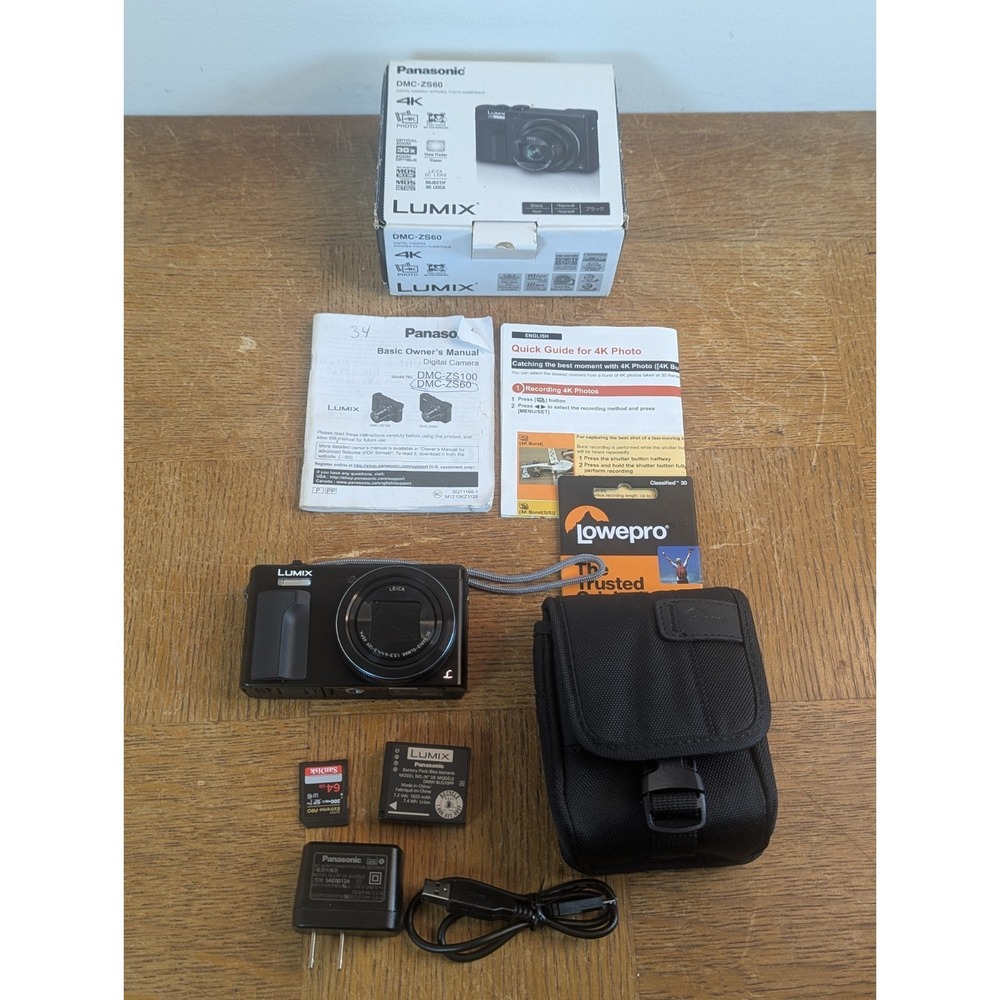 Panasonic Lumix DMC-ZS60  4K Digital Camera Black  30x Zoom in Box VGUC
